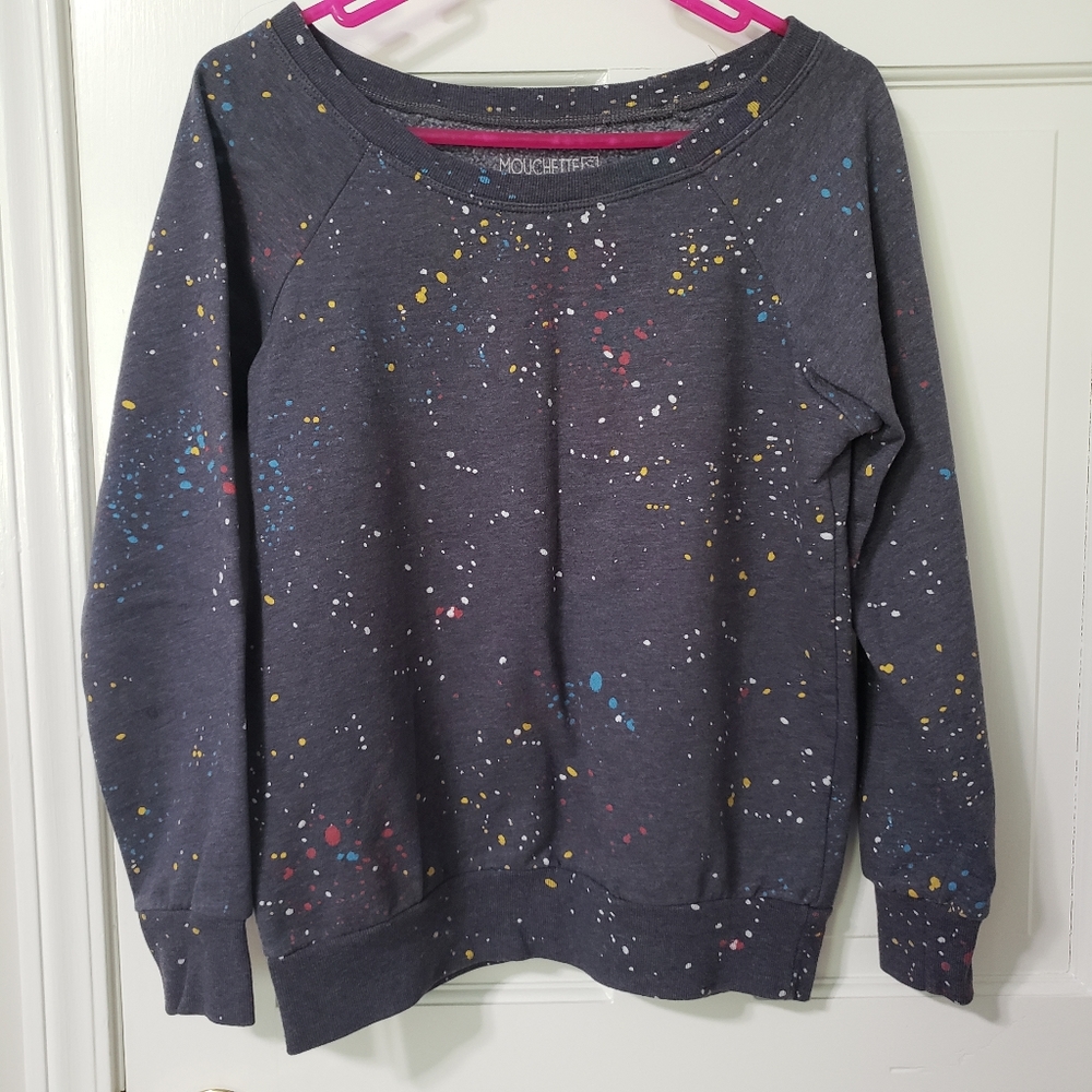 Grey paint splatter scoop neck sweat shirt